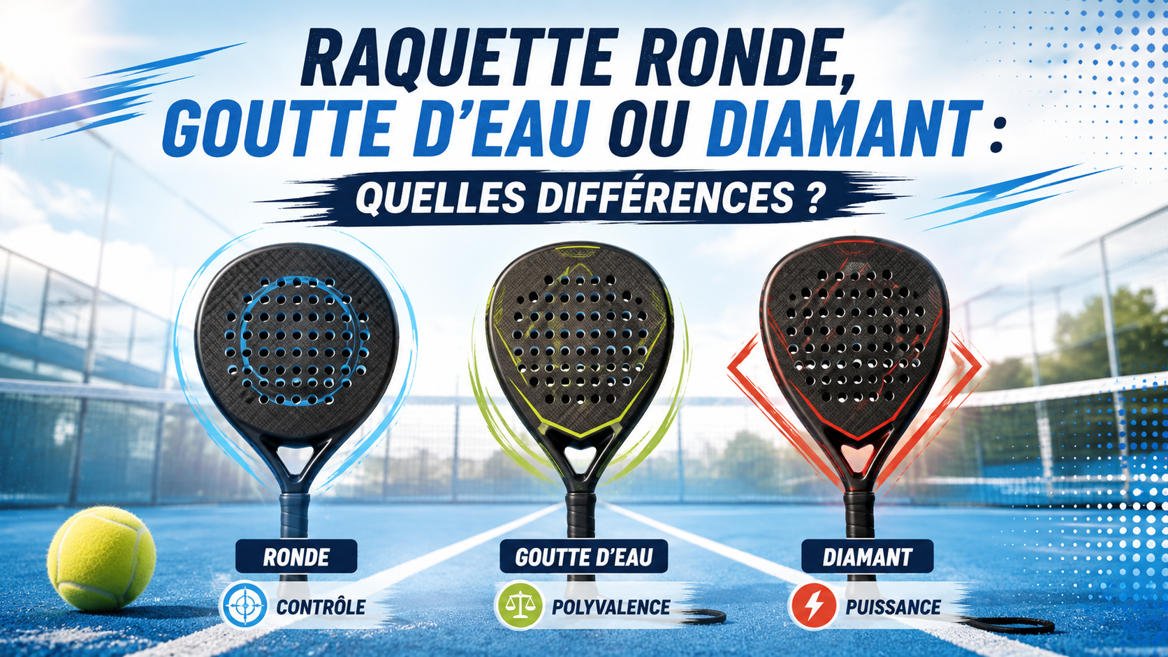 Raquette ronde, goutte d’eau ou diamant : quelles différences ? Image